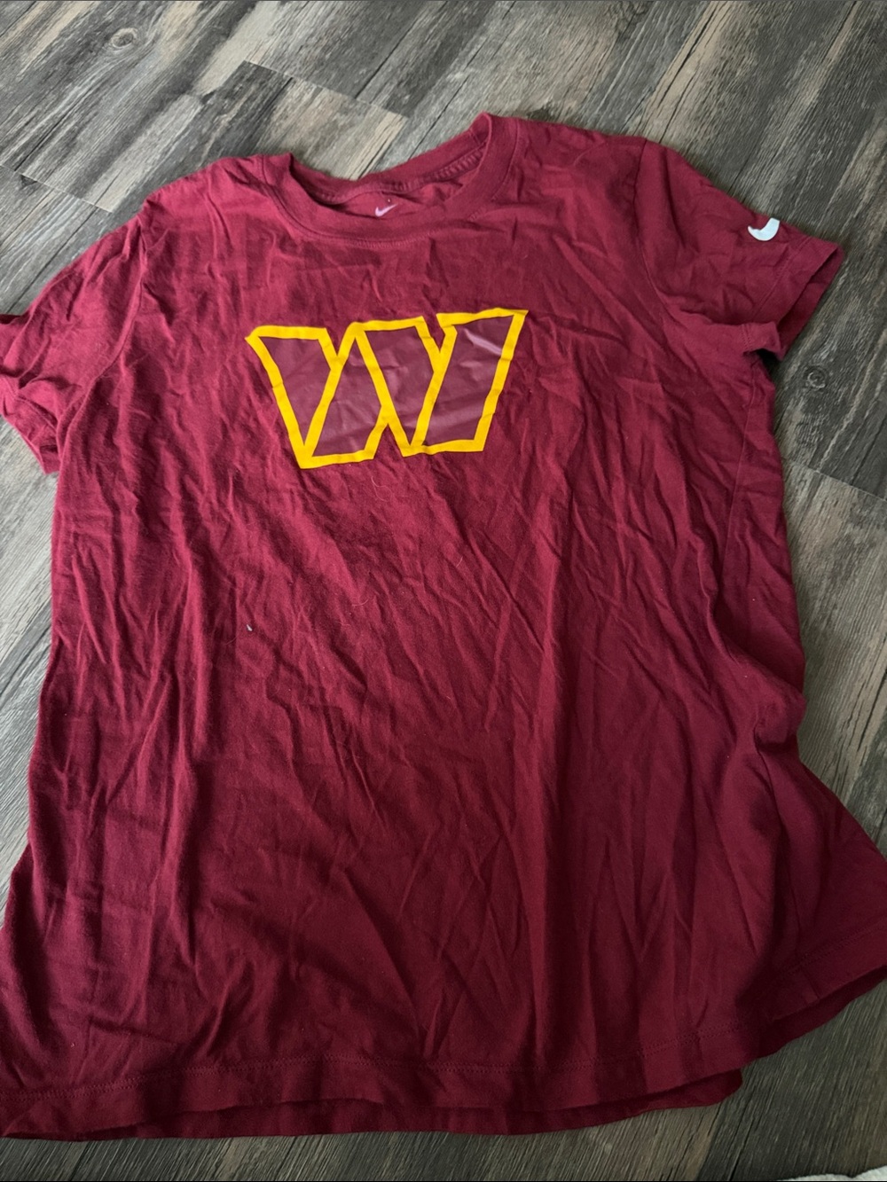 Nike Women's Maroon Short Sleeve Tee with Yellow Graphic